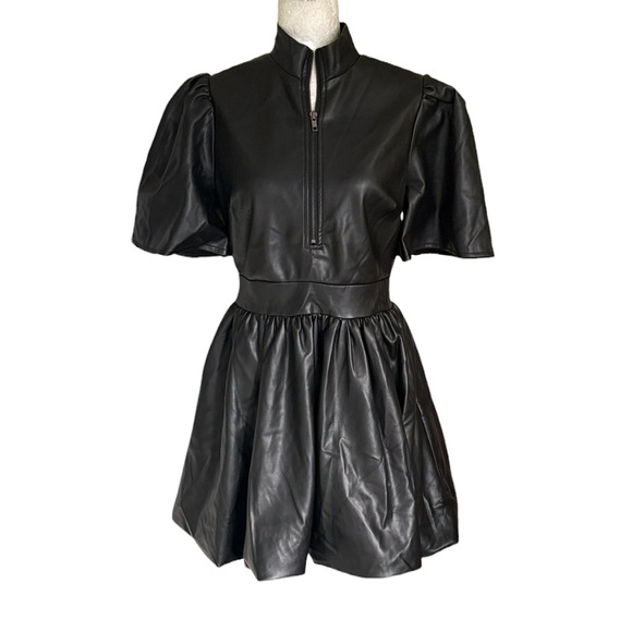 NEW Akira Pu Black Faux Vegan Leather Bubble Mini Dress - L - Picture 5 of 15